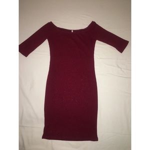 Maroon midi dress.